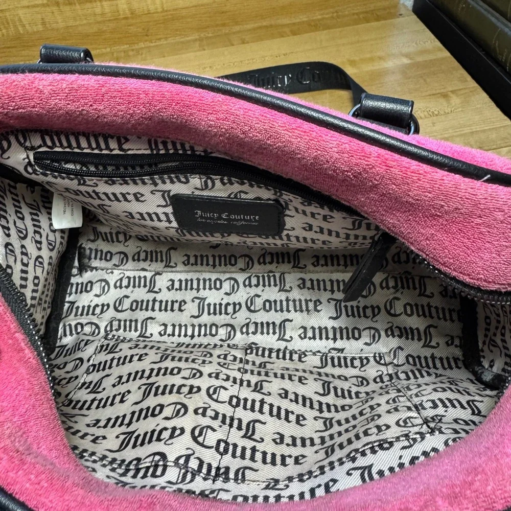 Juicy Couture Hot Pink Velour Bowler Bag Crossbody Y2K Logo Satchel Handbag